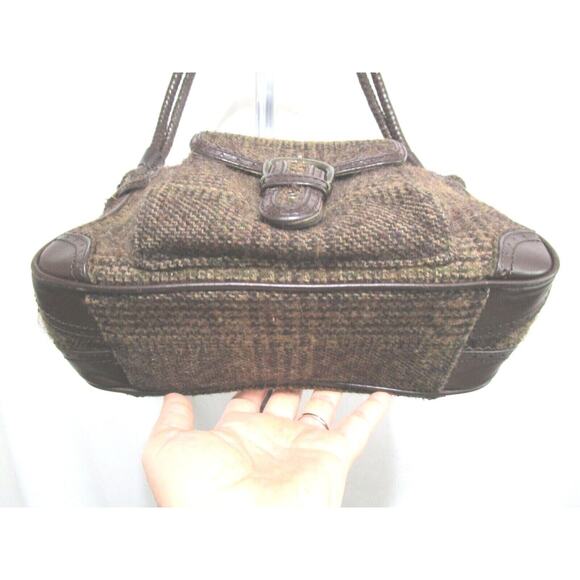 Eddie Bauer Medium Size Brown Plaid Tweed & Leather Shoulder Handbag - Picture 7 of 10